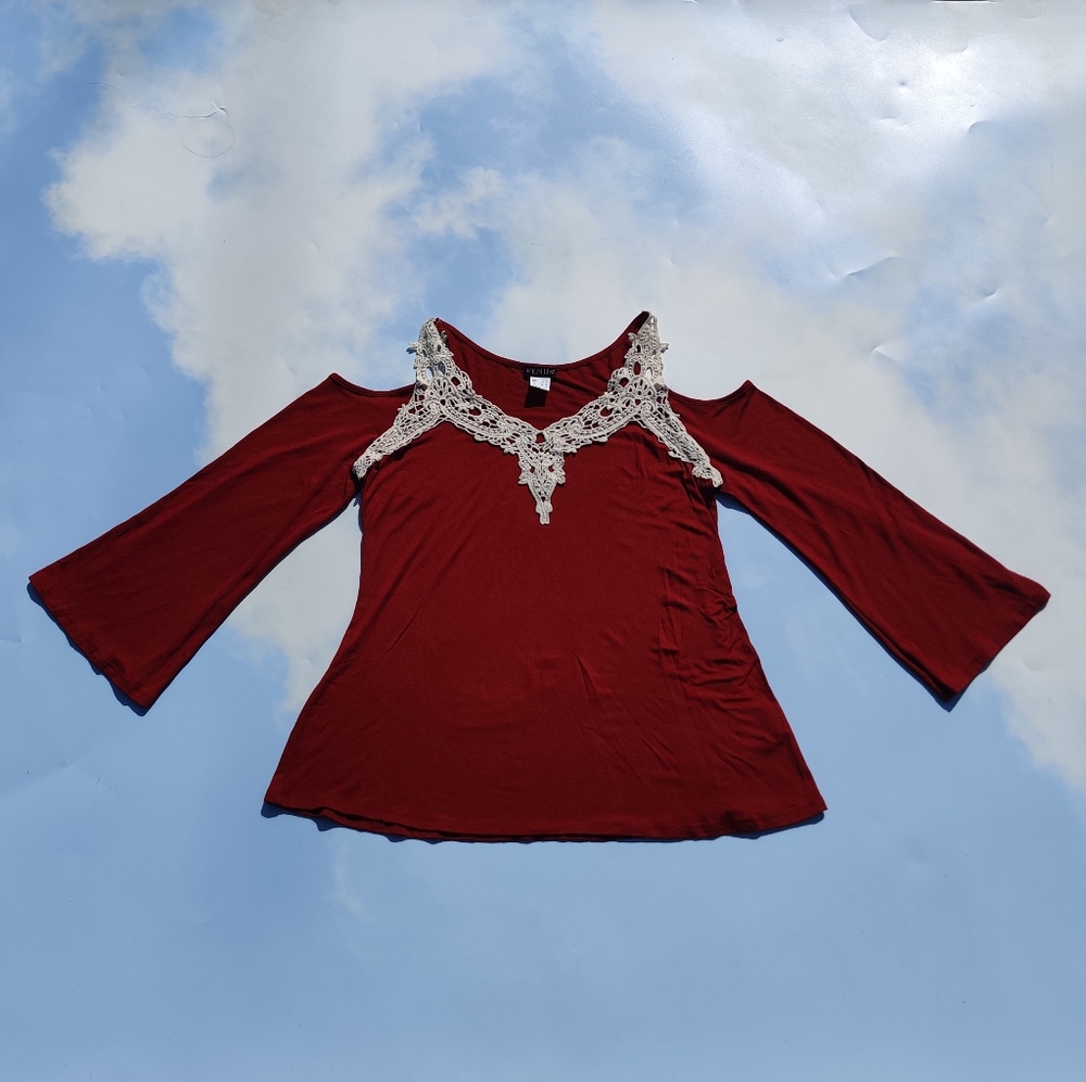 Venus Red Bell Sleeve Cold Shoulder Top Sexy Top Cute